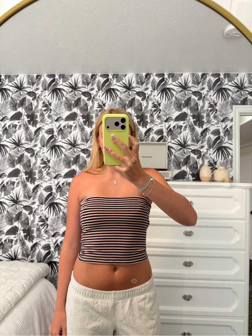 Edikted navy & pink Striped Strapless Tube Top